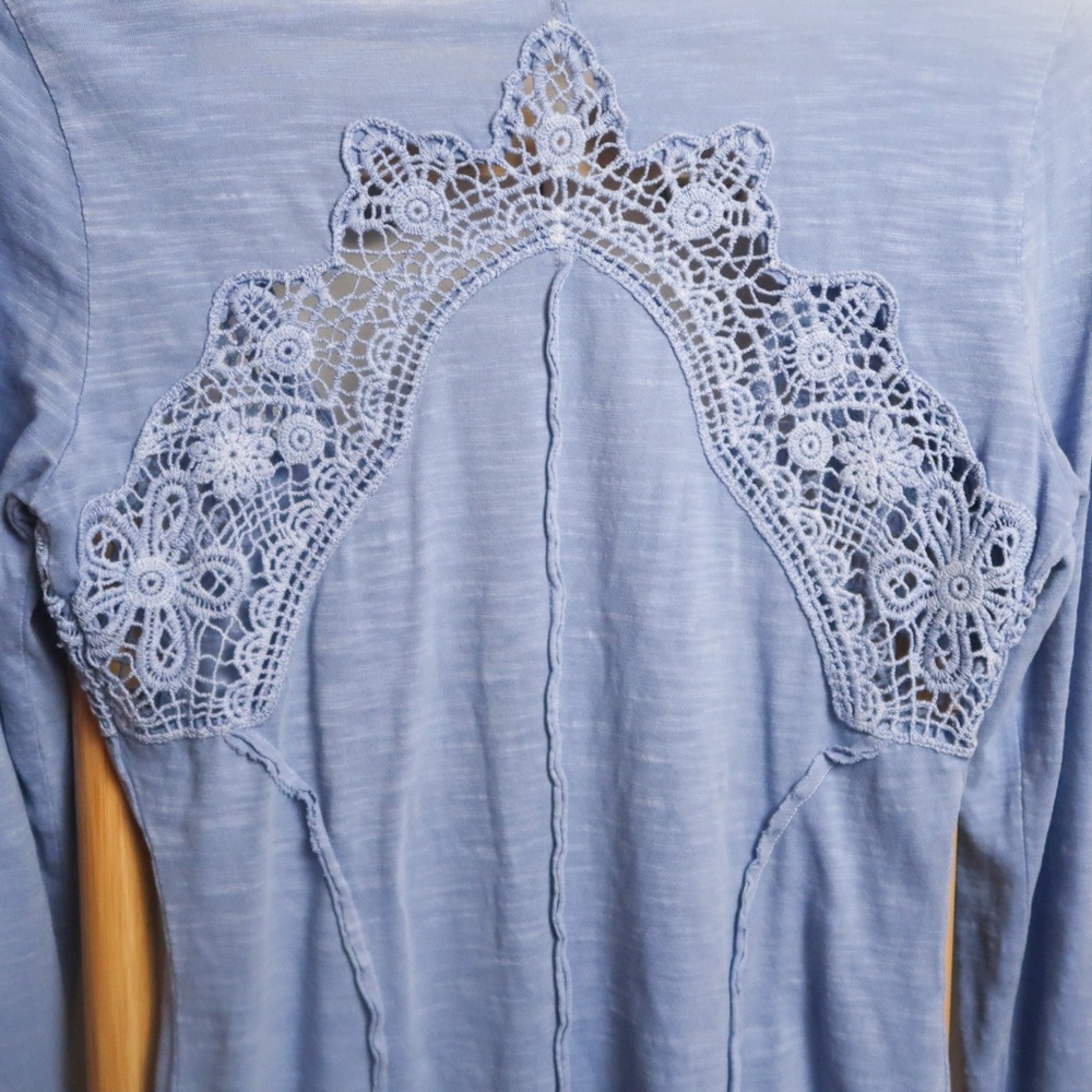 SOLD Free People | Keepsake Long Sleeve Crochet Inset Slub Henley Top - Picture 4 of 9